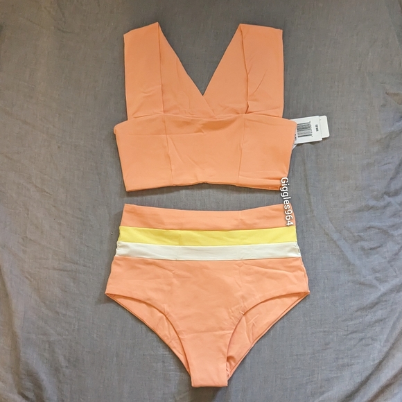 L*Space Parker Portia Bikini Set Tangy Orange Lemon Yellow White - Picture 1 of 6
